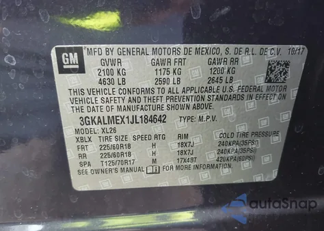 2018 GMC Terrain Sle z USA, uszkodzony, nr VIN 3GKALMEX1JL184642